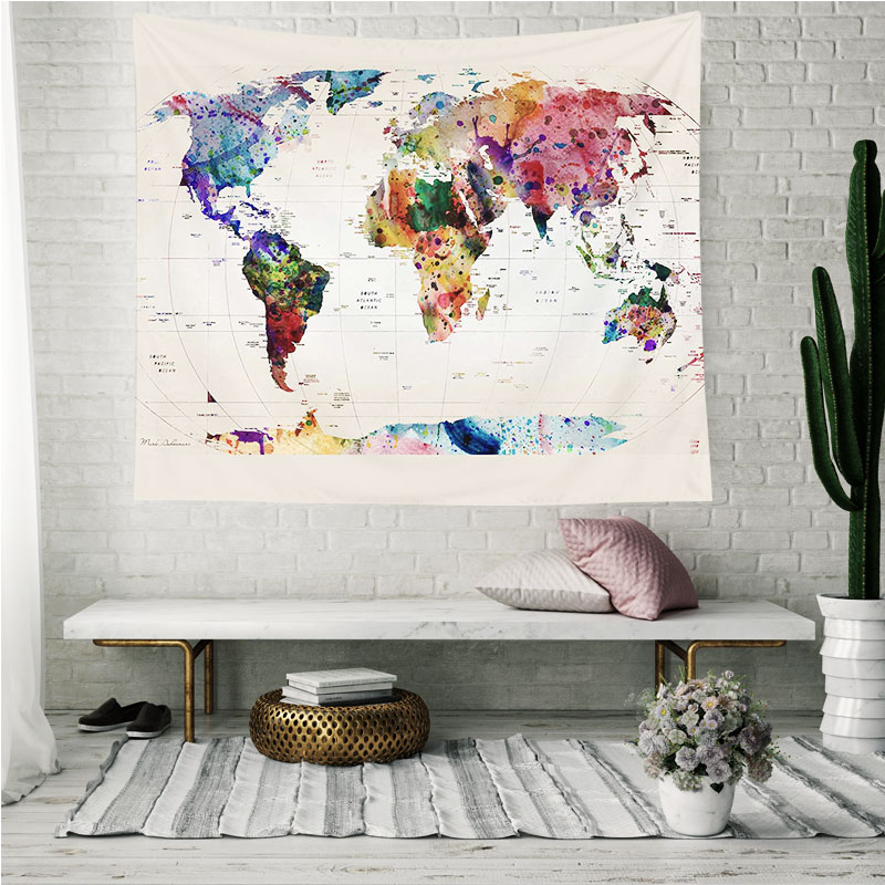 world map wall hanging fabric